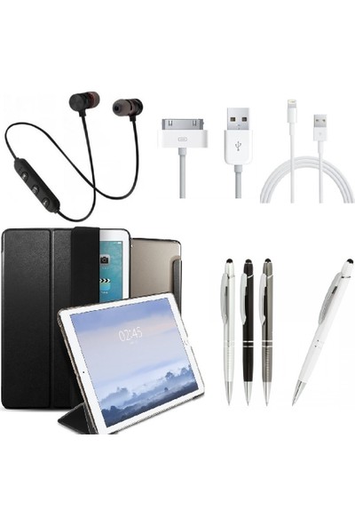 SerhatKılıf SetiApple iPad 7.Nesil 10.2" PlusTech Smart Case KılıfKalem + Sport Bluetooth Kulaklık + Şarj Kablosu A2197/A2200/A2198 Gri