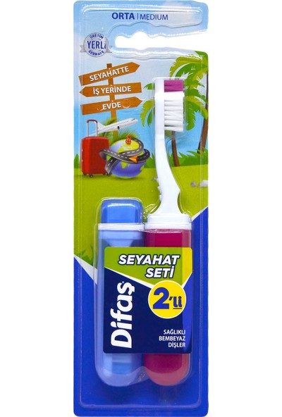 Difaş Orta Sert Diş Fırçası Seyahat Seti 2'li