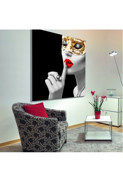 Ece Dizayn Siyah Desen Maskeli Kadın Cam Tablo 50 x 70 cm