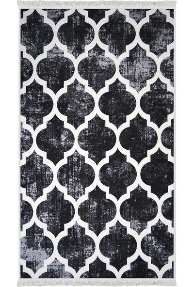 Diji Dekor Dekoratif Dijital Saçaklı Halı Yıkanabilir Antialaerjik Maça Siyah 80 x 50 cm
