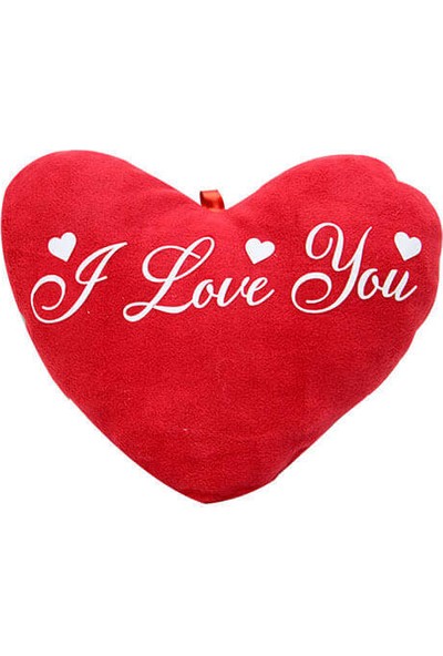 Maker Design Kalp Şeklinde I Love You Baskılı Kırmızı Peluş Kalp Yastık 20 cm