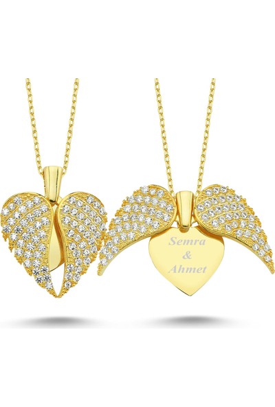 Takı Dükkanı Aşkın Kanatları Gümüş Kalp Kolye Isim Kolye Isimli Kolye WSN149B Sarı
