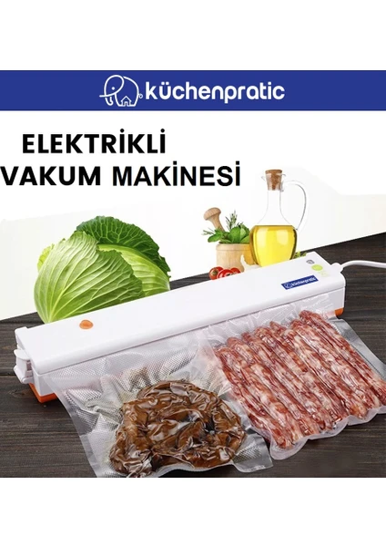 Küchen Pratic Ev Tipi Elektrikli Gıda Vakum Makinesi - Turuncu + 10 Poşet