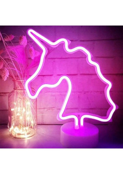 Unicorn Görselli Dekoratif Neon LED Masa ve Gece Lambası