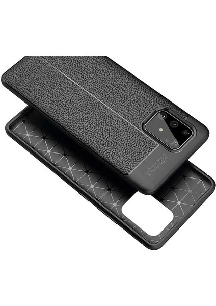 Case 4U Samsung Galaxy S10 Lite Kılıf Rugan Armor Deri Görünümlü Yüksek Kalite Silikon Niss + Nano Cam Ekran Koruyucu Lacivert