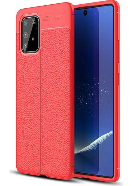 Case 4U Samsung Galaxy S10 Lite Kılıf Rugan Armor Deri Görünümlü Yüksek Kalite Silikon Niss + Nano Cam Ekran Koruyucu Kırmızı