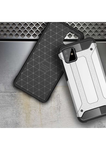 Case 4U Samsung Galaxy Note 10 Lite Uyumlu Kılıf Kamera Korumalı Military Armor Çift Katmanlı Crash Silikon Kılıf + Nano Cam Ekran Koruyucu Gümüş