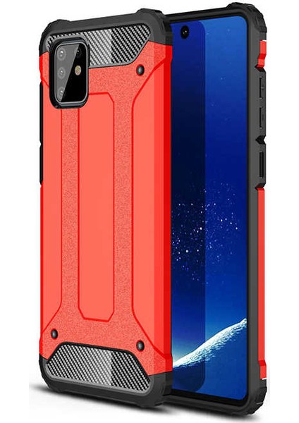 Case 4U Samsung Galaxy Note 10 Lite Uyumlu Kılıf Kamera Korumalı Military Armor Çift Katmanlı Crash Silikon Kılıf + Nano Cam Ekran Koruyucu Kırmızı