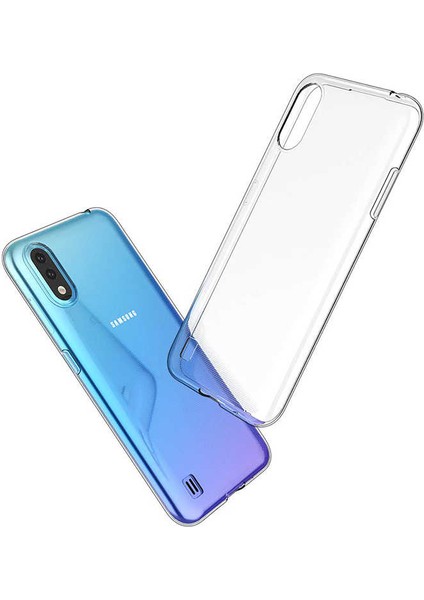 Case 4U Samsung Galaxy A01 Kılıf A+ Şeffaf Lüx Süper Yumuşak 0.3mm Ince Slim Silikon + Cam Ekran Koruyucu Şeffaf