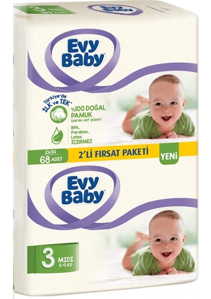 Evy Baby Bebek Bezi 3 Numara 5 - 9 kg 68 Adet