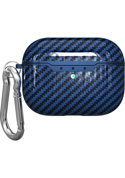 Apple Airpods Pro Carbon Fiber Silikon Kılıf Mavi