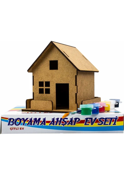 EMİN Ahşap Boyama Ev Seti Boya Fırça ve Maket