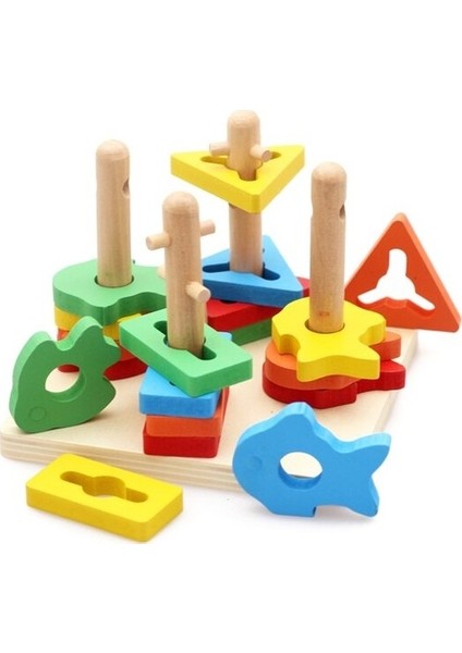 Ahşap Geometrik Tak Çıkar Balık Tutma