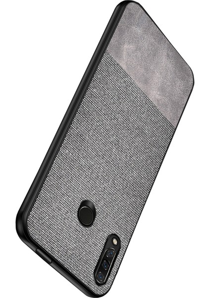 Huawei Honor 9X - 9X Pro Fabrik Serisi Kumaş/Deri Desen Kılıf Gri
