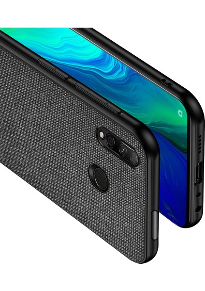 Huawei Honor 9X - 9X Pro Fabrik Serisi Kumaş/Deri Desen Kılıf Siyah