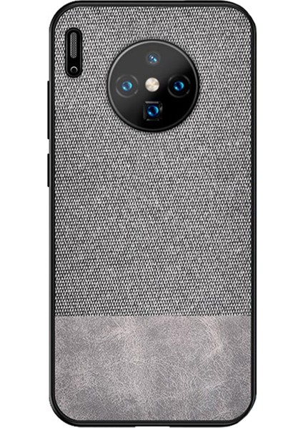 Huawei Mate 30 Fabrik Serisi Kumaş/Deri Desen Kılıf Gri