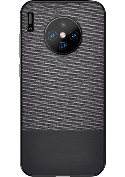 Huawei Mate 30 Fabrik Serisi Kumaş/Deri Desen Kılıf Siyah