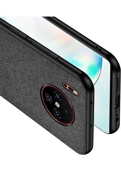 Huawei Mate 30 Fabrik Serisi Kumaş/Deri Desen Kılıf Siyah