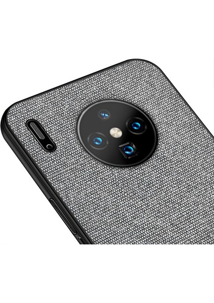 Huawei Mate 30 Pro Fabrik Serisi Kumaş/Deri Desen Kılıf Gri