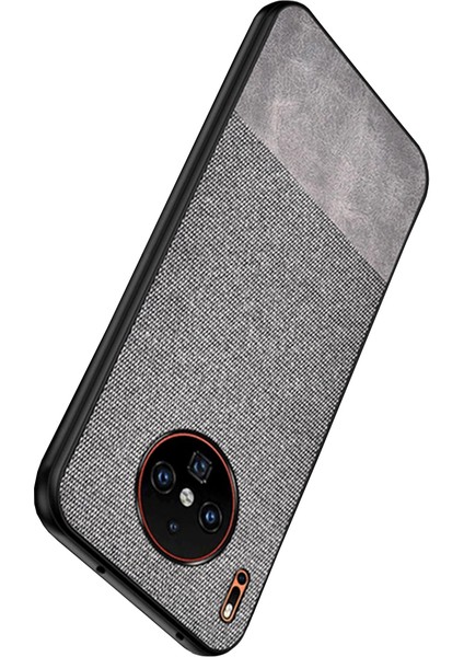 Huawei Mate 30 Pro Fabrik Serisi Kumaş/Deri Desen Kılıf Gri