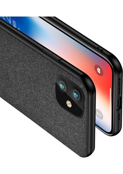 iPhone 11 Fabrik Serisi Kumaş/Deri Desen Kılıf Siyah