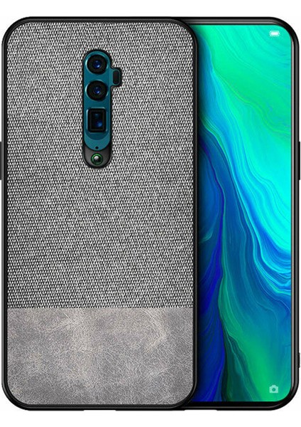 Oppo Reno 2 Fabrik Serisi Kumaş/Deri Desen Kılıf Gri