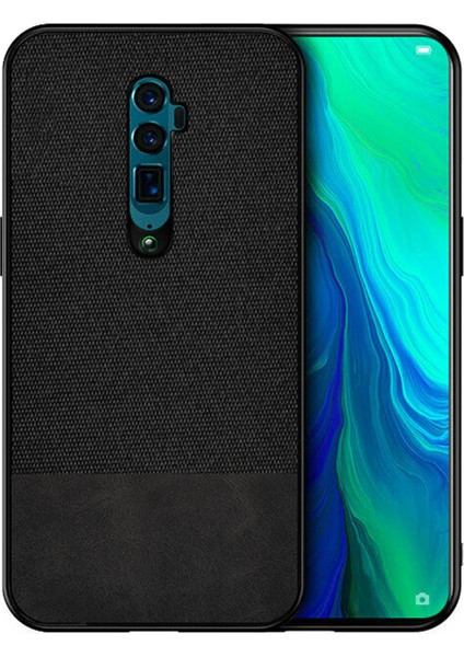 Oppo Reno 2 Fabrik Serisi Kumaş/Deri Desen Kılıf Siyah