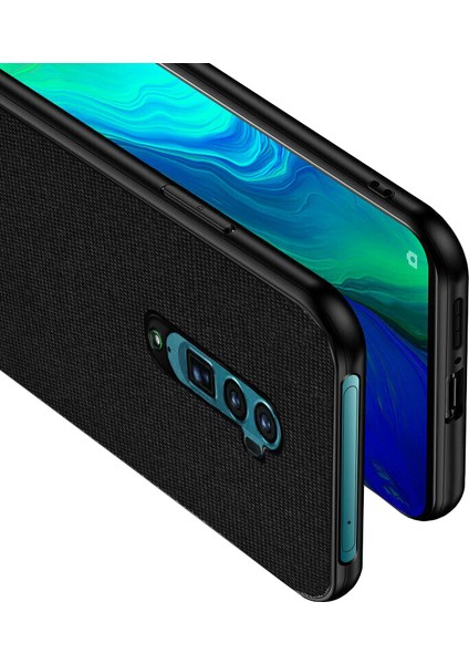 Oppo Reno 2 Fabrik Serisi Kumaş/Deri Desen Kılıf Siyah