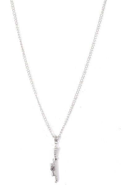 Erkek Antik Gümüş Kaplama Crossfıre Dürbünlü Av Tüfeği Simge Uçlu Kolye