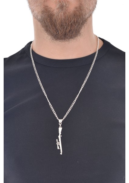 Erkek Antik Gümüş Kaplama Crossfıre Dürbünlü Av Tüfeği Simge Uçlu Kolye fiyatları