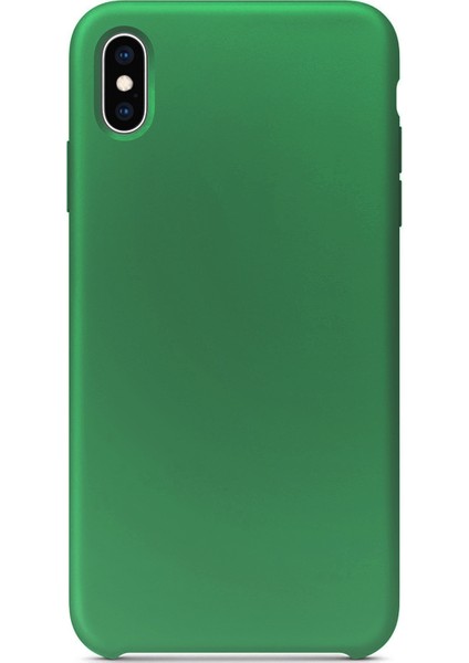 Apple iPhone X Kılıf Silk Silikon + Cam Ekran Koruyucu Midnight Green