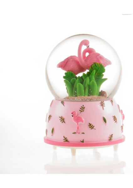 Flamingo Figürlü Kar Küresi Müzik Kutusu Pembe