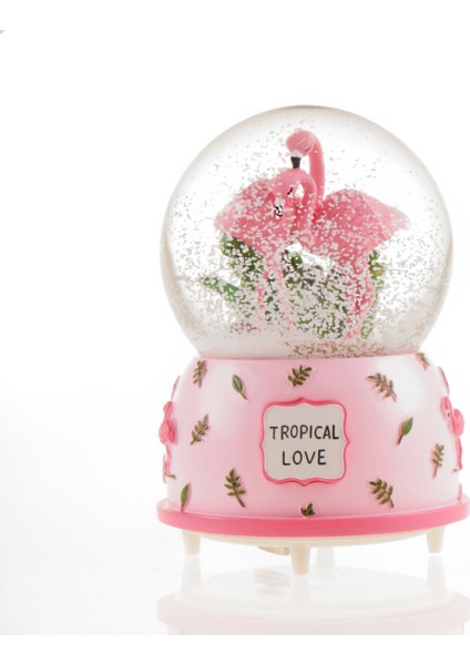 Flamingo Figürlü Kar Küresi Müzik Kutusu Pembe
