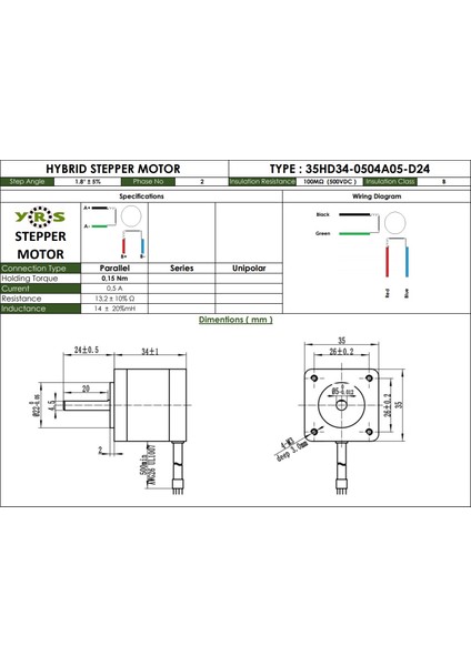 Rulman Step Motor 35HD34 Nema 14 - 0,15NM