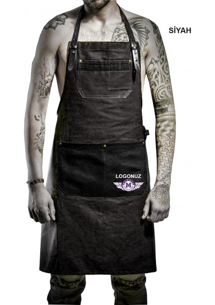 Nakışlı Boyundan Askılı Mutfak İş Önlüğü Barista Master Chef Garson Kuaför Tattoo Önlük