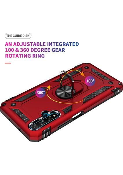 Huawei Honor 20 Kılıf Military Ring Holder Kırmızı