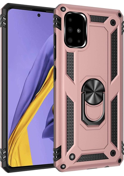 Samsung Galaxy A71 Kılıf Military Ring Holder Rose Gold