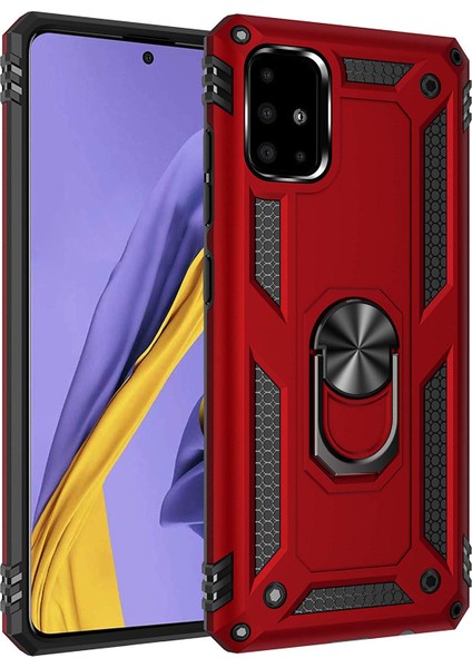 Samsung Galaxy A71 Kılıf Military Ring Holder Kırmızı