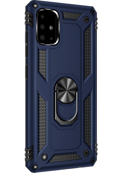 Samsung Galaxy A51 Kılıf Military Ring Holder Lacivert
