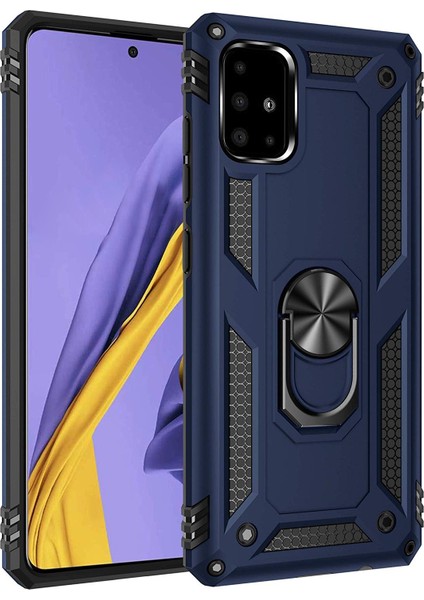 Samsung Galaxy A51 Kılıf Military Ring Holder Lacivert