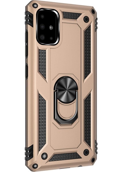 Samsung Galaxy A51 Kılıf Military Ring Holder Gold