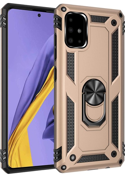 Samsung Galaxy A51 Kılıf Military Ring Holder Gold