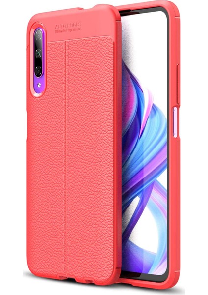 Huawei P Smart Pro Kılıf Deri Dokulu Silikon Kırmızı