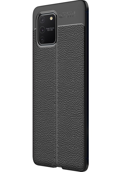 Samsung Galaxy A91 Kılıf Deri Dokulu Silikon Siyah