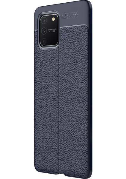 Samsung Galaxy A91 Kılıf Deri Dokulu Silikon Lacivert