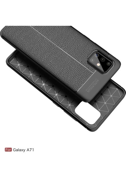 Samsung Galaxy A71 Kılıf Deri Dokulu Silikon Lacivert