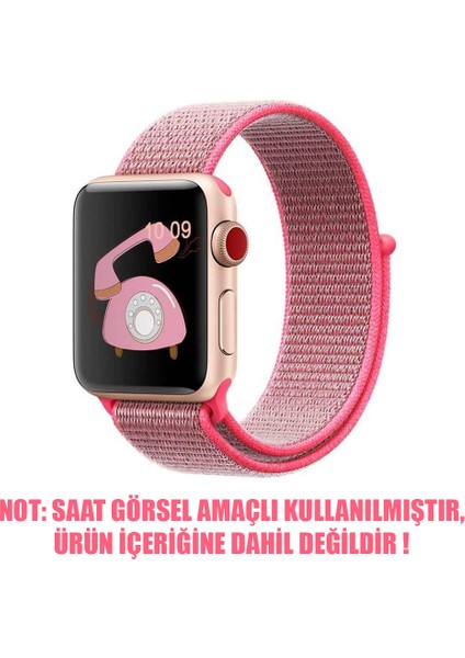 Apple Watch Uyumlu Series 5 44mm Hasırlı Kordon Woven Sport Loop Pembe