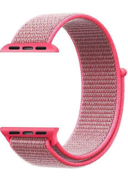 Apple Watch Uyumlu Series 5 44mm Hasırlı Kordon Woven Sport Loop Pembe