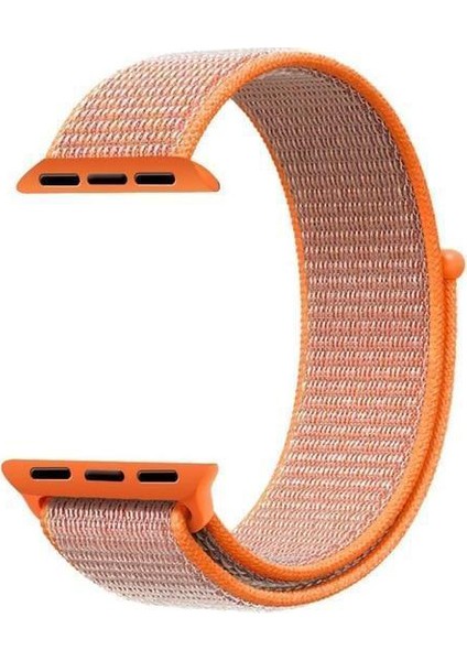 Apple Watch Uyumlu Series 4 44mm Hasırlı Kordon Woven Sport Loop Turuncu