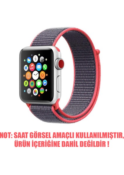 Apple Watch Uyumlu Series 4 44mm Hasırlı Kordon Woven Sport Loop Koyu Pembe